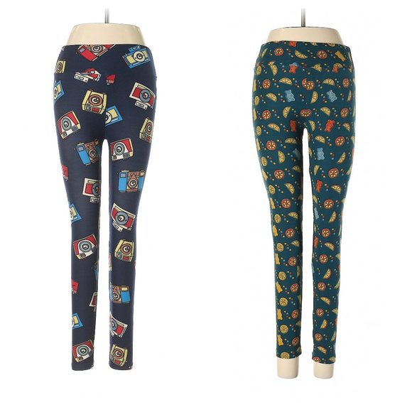 Camera & Gummi Bear Citrus Printed Leggings Bundle sz S - Picture 1 of 8